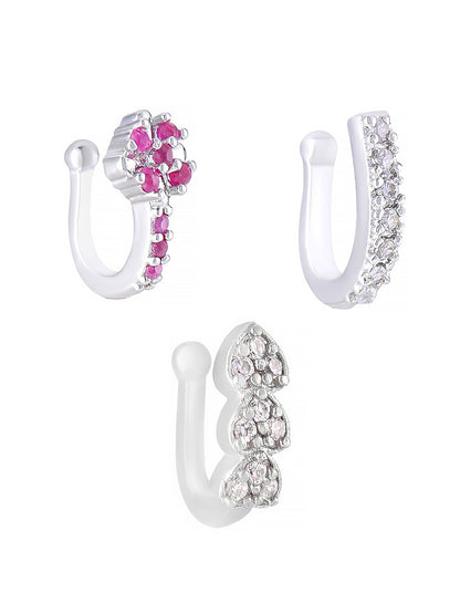 Pack of Three Silver-Plated AD Studded Nosepins