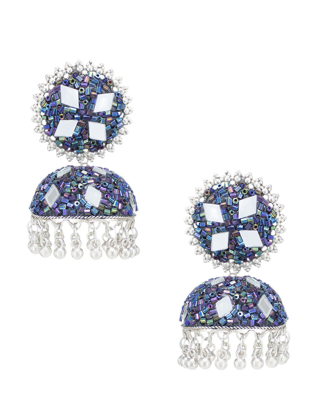 Blue Beads Drop Jhumka Earrings