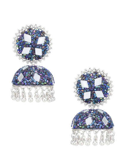 Blue Beads Drop Jhumka Earrings