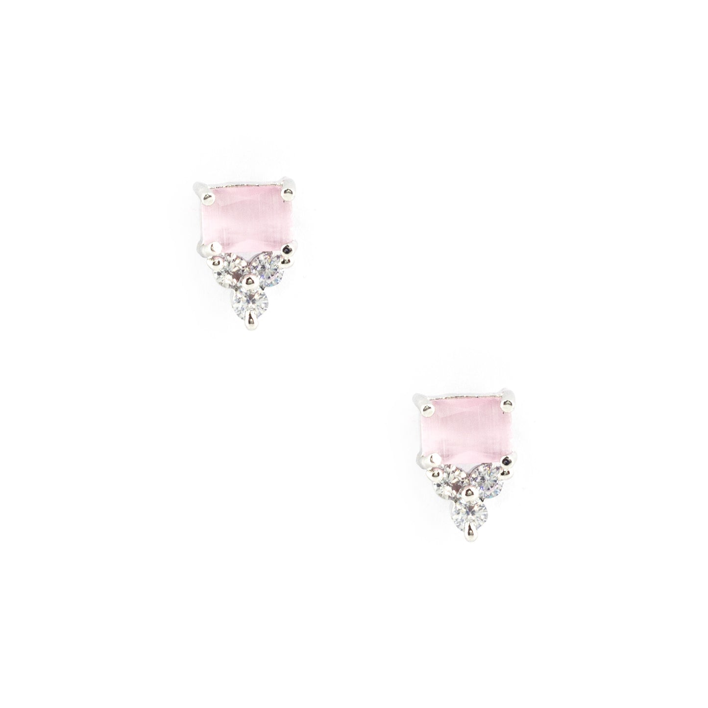 Rhodium Plated Pink AD Studs for Women