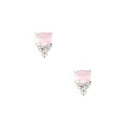 Rhodium Plated Pink AD Studs for Women