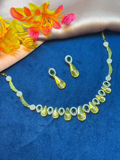Gold Plated Green AD Minimal Jewellery Set