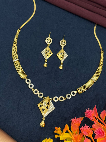 Gold Plated American Diamond Sleek Jewellery Set