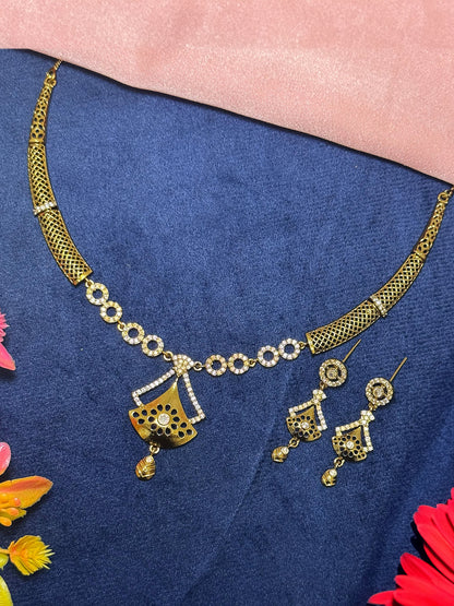 Gold Plated AD Minimal Traditional Jewellery Set