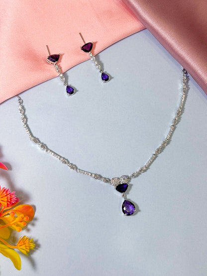 Silver Plated Purple AD Minimal Jewellery Set