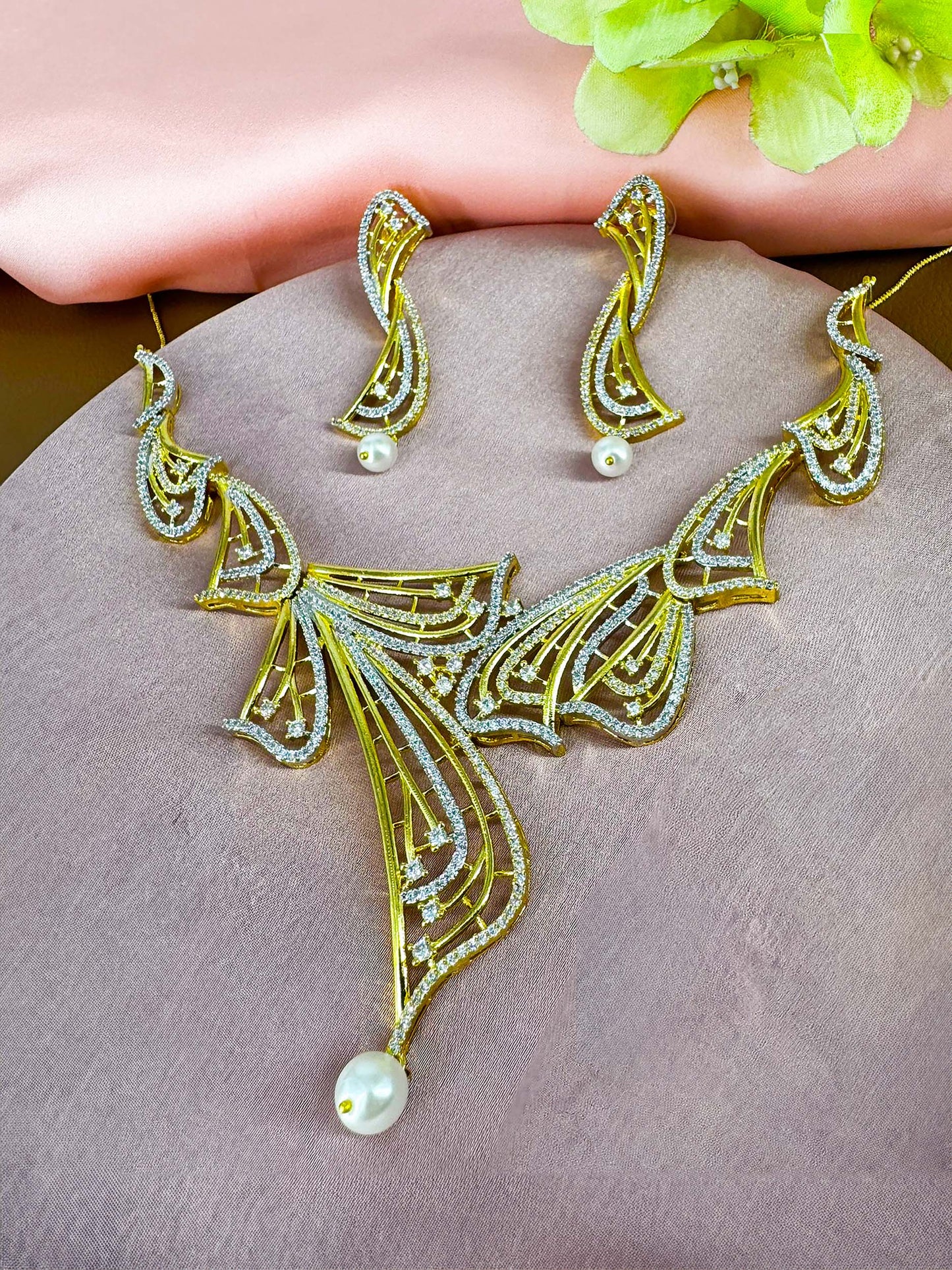 Gold Plated Designer AD Jewellery Set