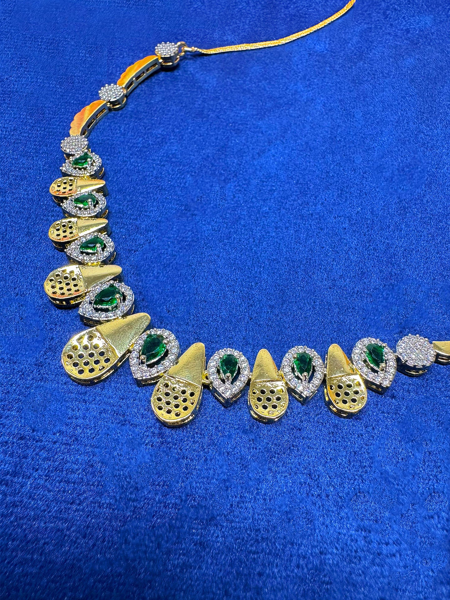 Gold Plated Green AD Minimal Jewellery Set