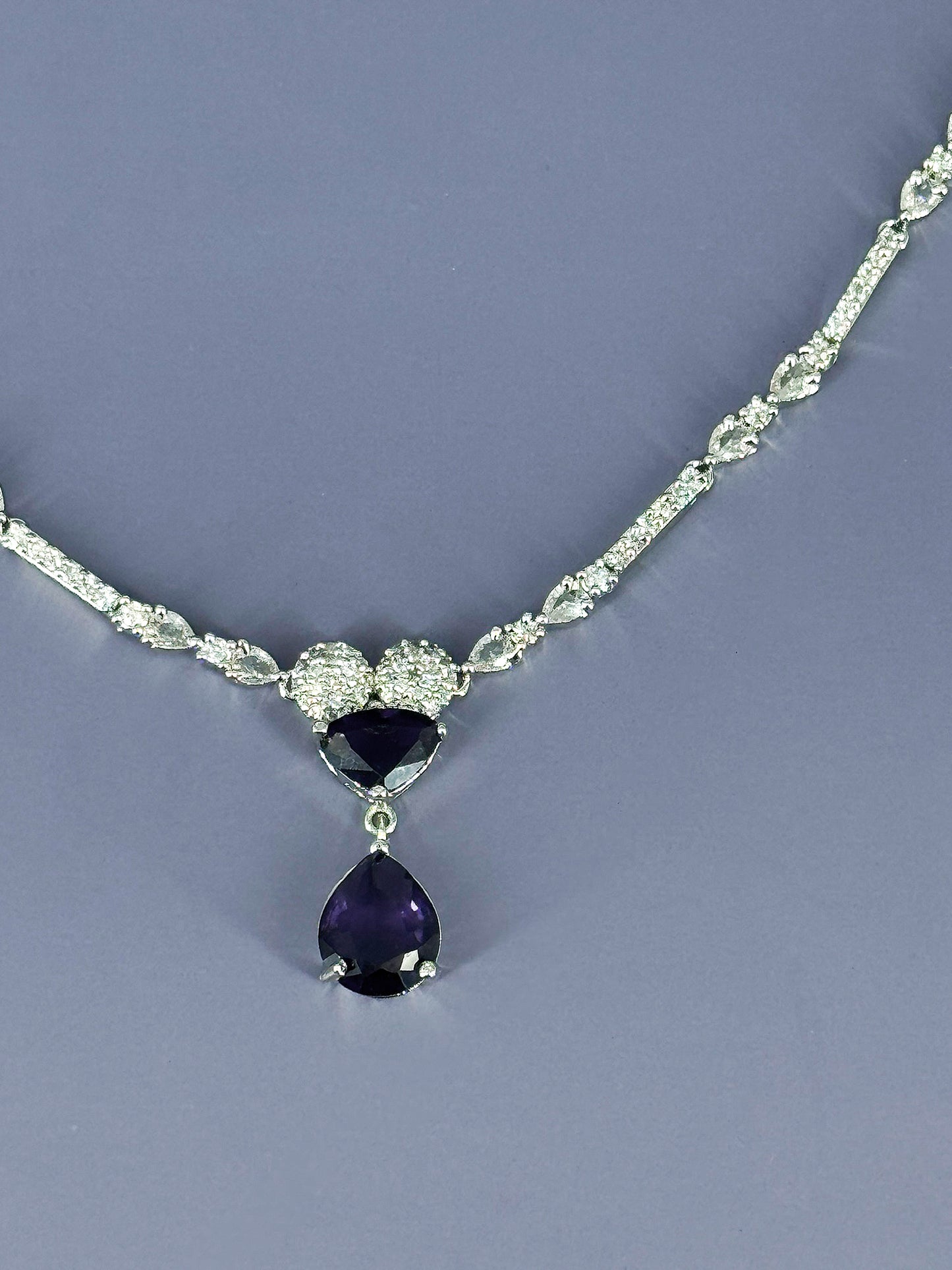 Silver Plated Purple AD Minimal Jewellery Set