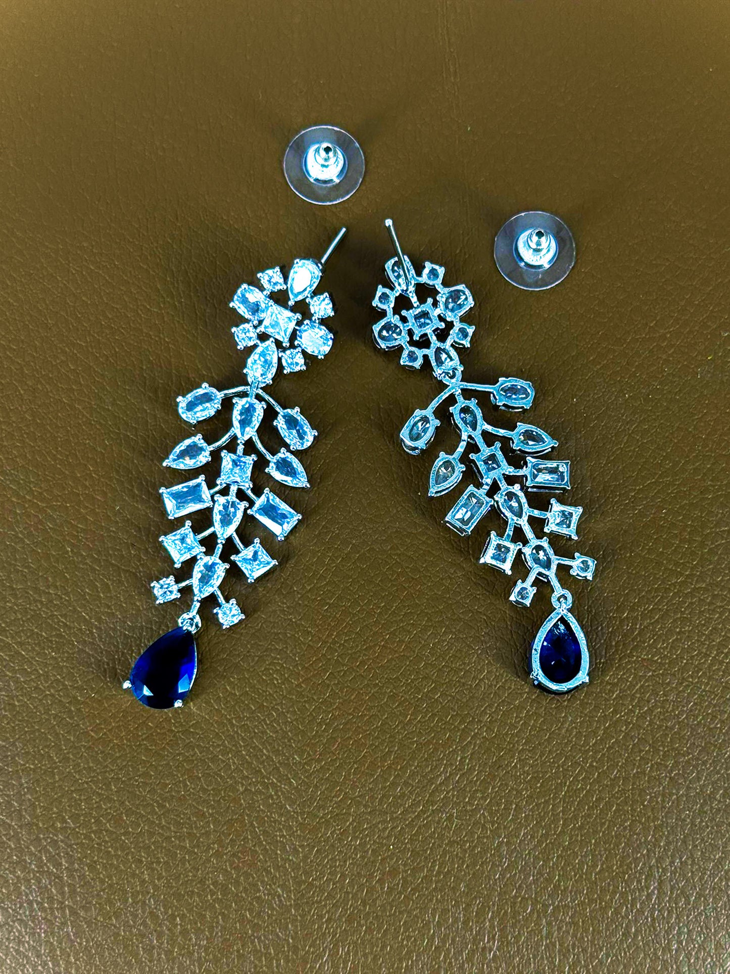 Silver Plated Blue American Diamond Statement Jewellery Set