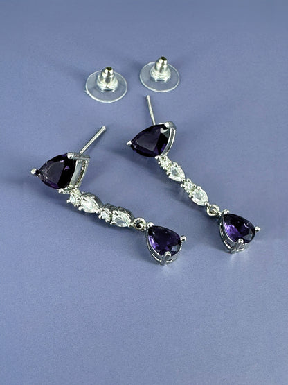 Silver Plated Purple AD Minimal Jewellery Set