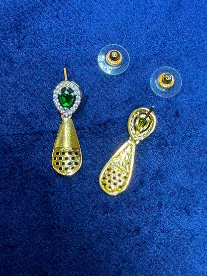 Gold Plated Green AD Minimal Jewellery Set