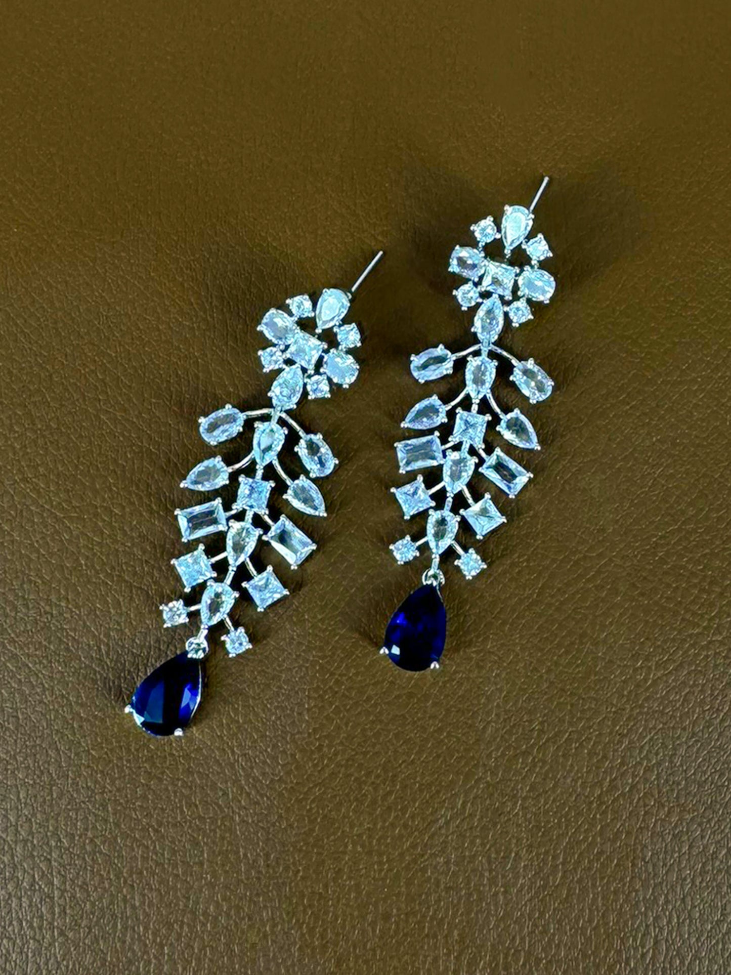 Silver Plated Blue American Diamond Statement Jewellery Set