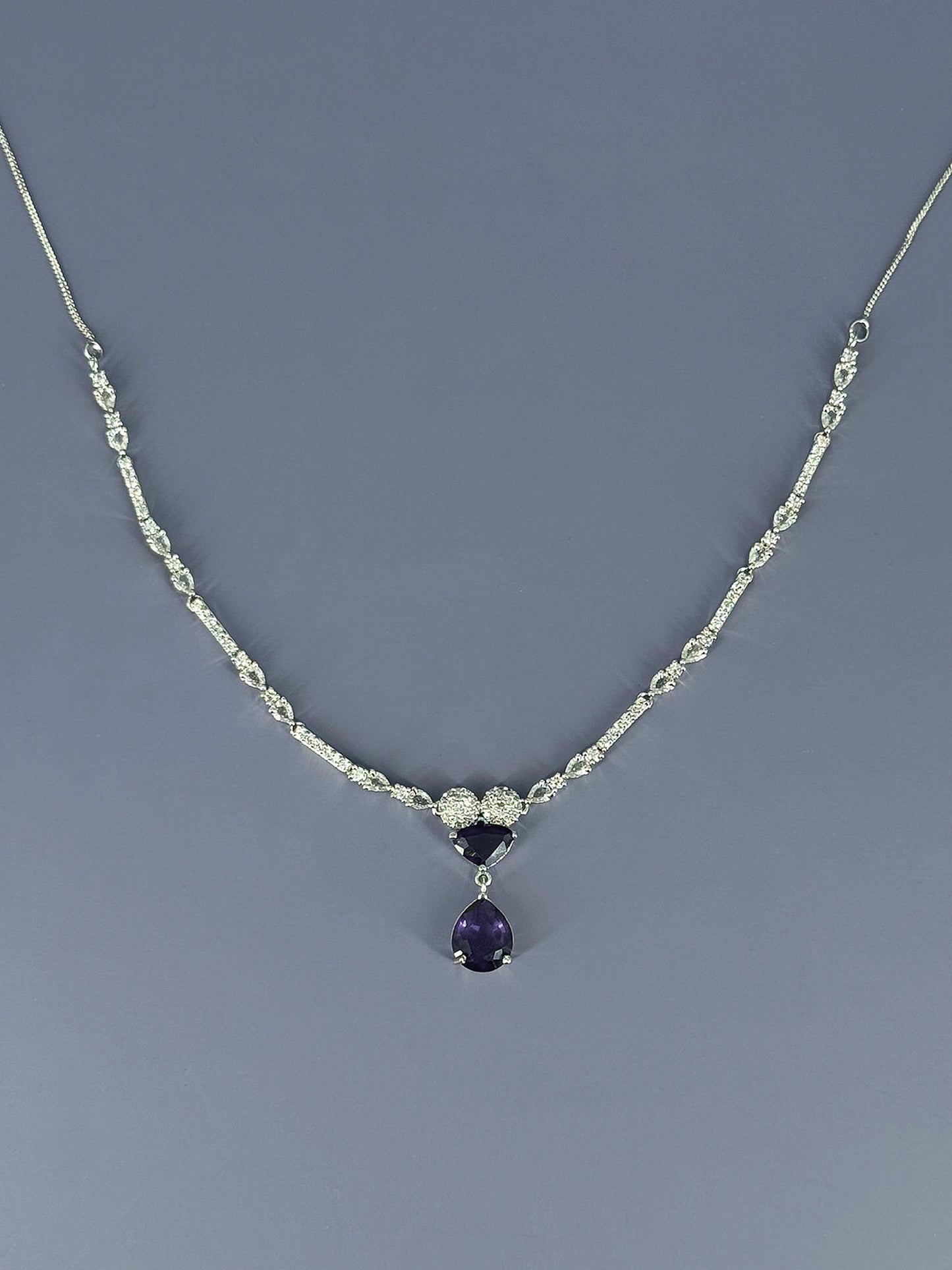 Silver Plated Purple AD Minimal Jewellery Set