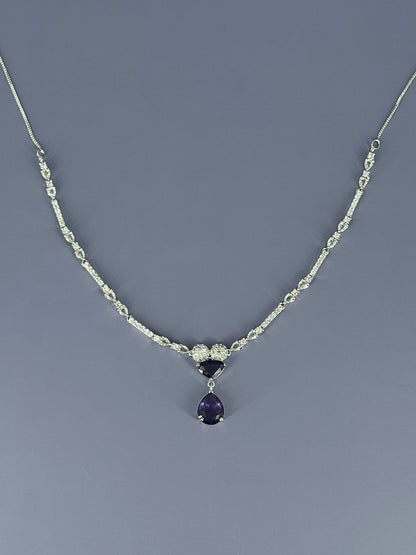 Silver Plated Purple AD Minimal Jewellery Set