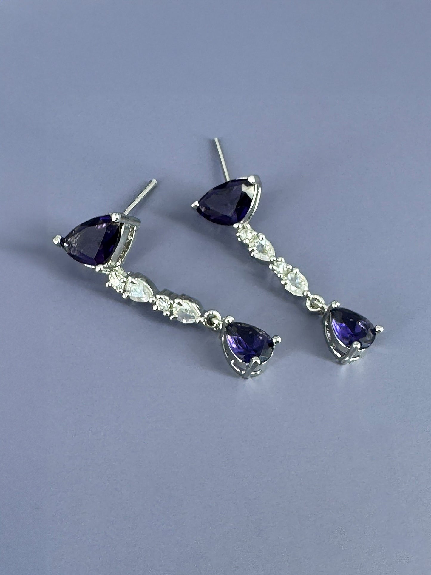 Silver Plated Purple AD Minimal Jewellery Set