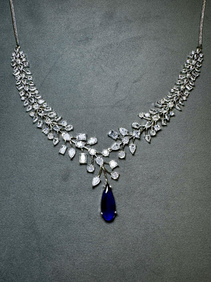 Silver Plated Blue American Diamond Statement Jewellery Set