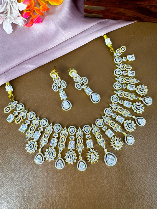 Gold Plated AD Semi-Bridal Jewellery Set For Women