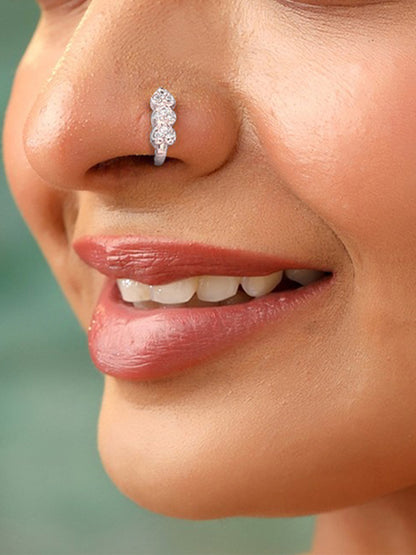 Pack of Three Silver-Plated AD Studded Nosepins