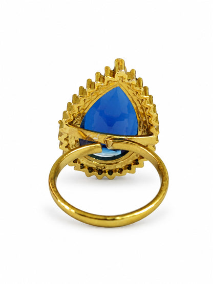 South Indian Gold Plated Blue AD Finger Ring for Women