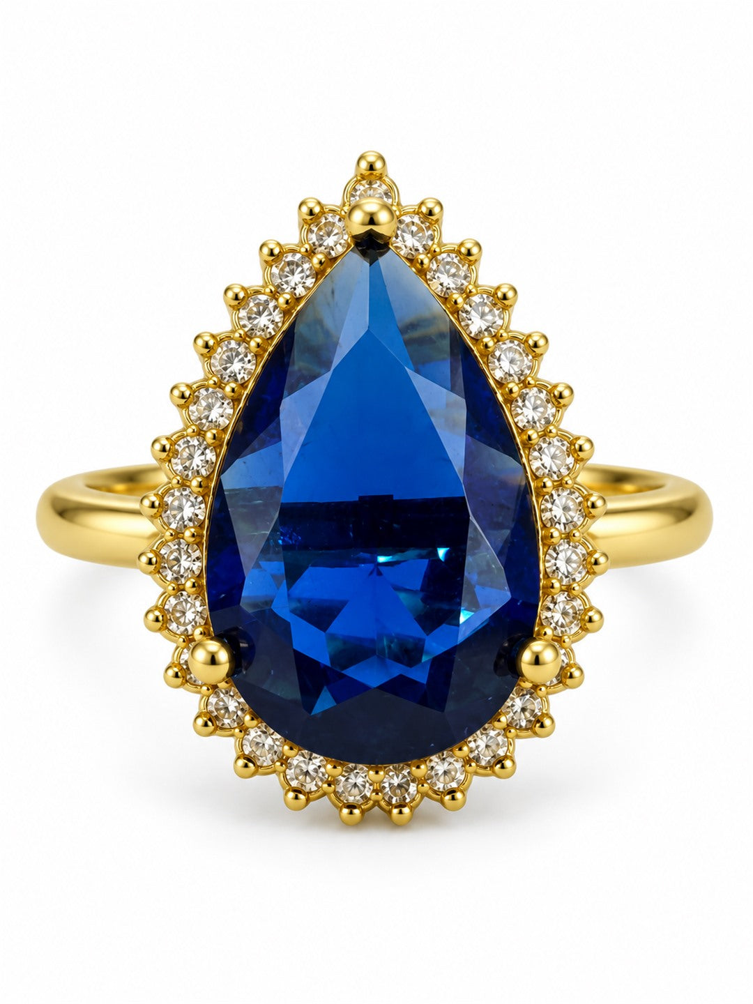 South Indian Gold Plated Blue AD Finger Ring for Women