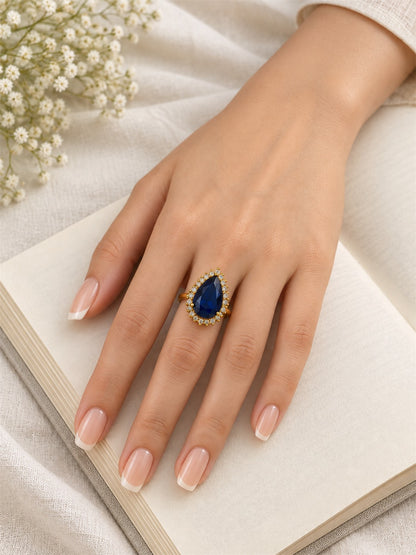 South Indian Gold Plated Blue AD Finger Ring for Women