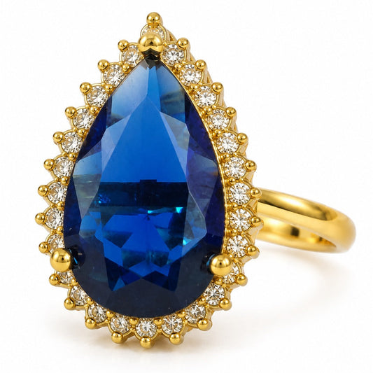 South Indian Gold Plated Blue AD Finger Ring for Women