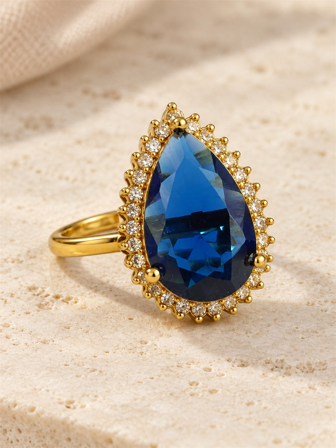 South Indian Gold Plated Blue AD Finger Ring for Women