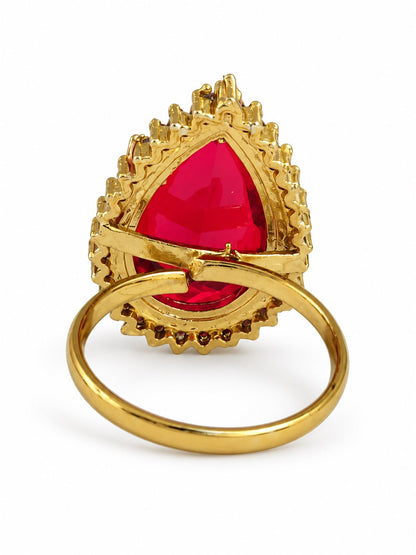 South Indian Gold Plated Red AD Finger Ring for Women