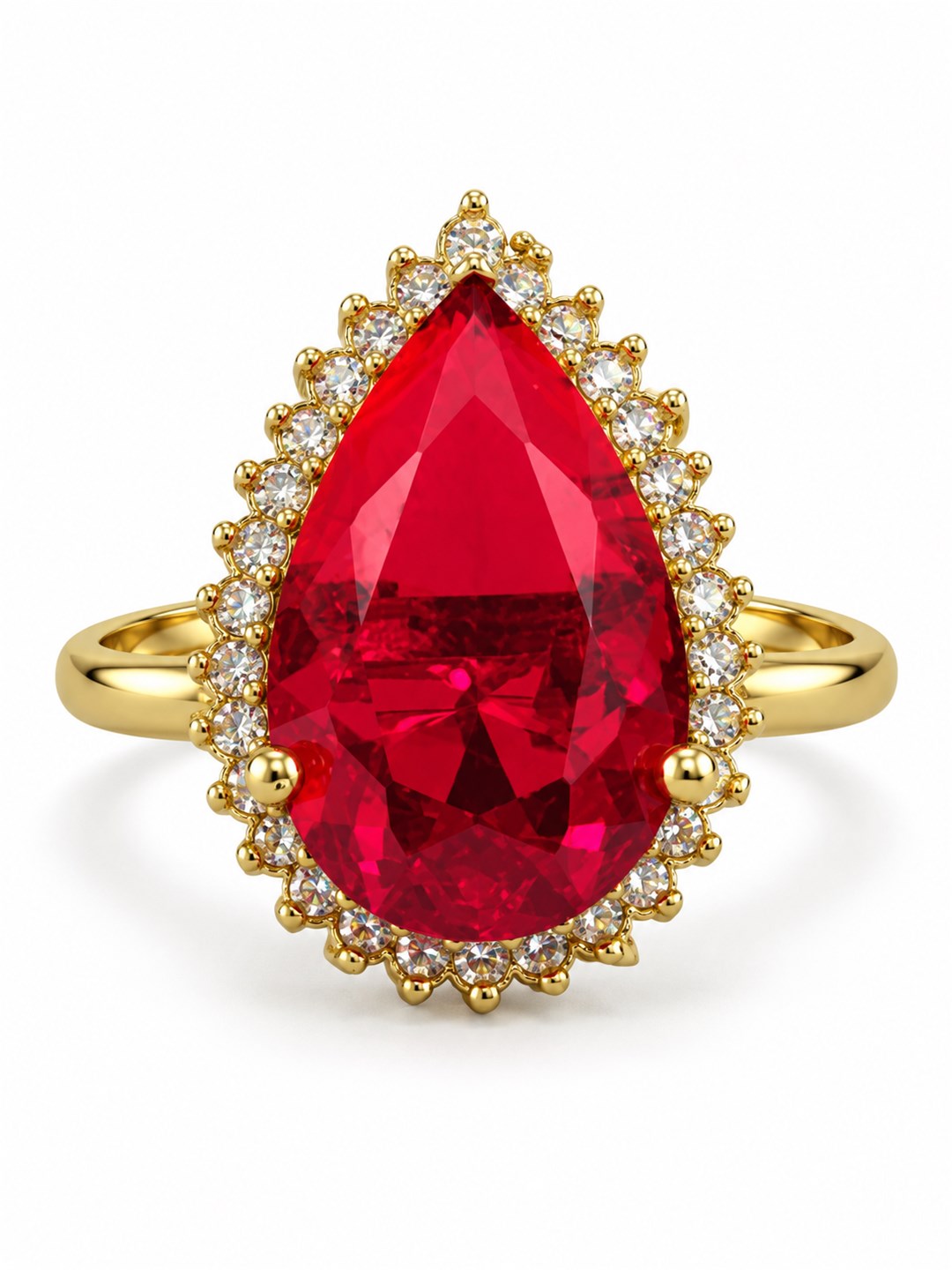 South Indian Gold Plated Red AD Finger Ring for Women