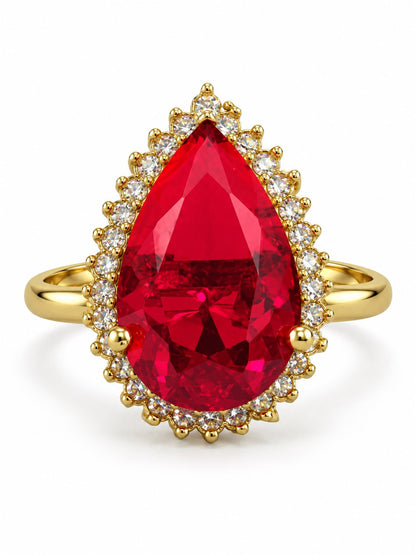 South Indian Gold Plated Red AD Finger Ring for Women
