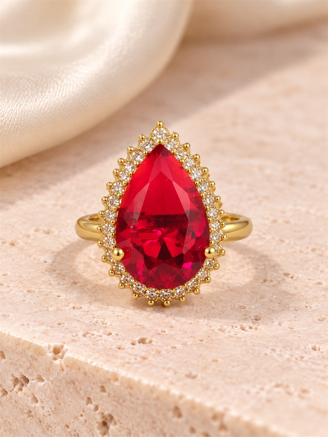 South Indian Gold Plated Red AD Finger Ring for Women