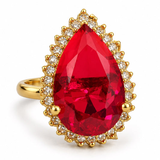 South Indian Gold Plated Red AD Finger Ring for Women