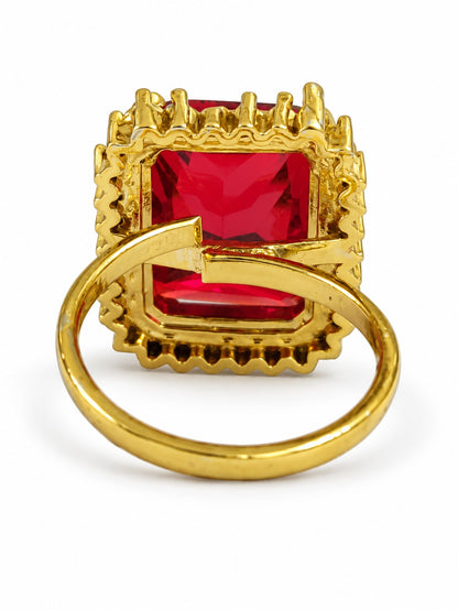 South Indian Gold Plated Red AD Finger Ring for Women