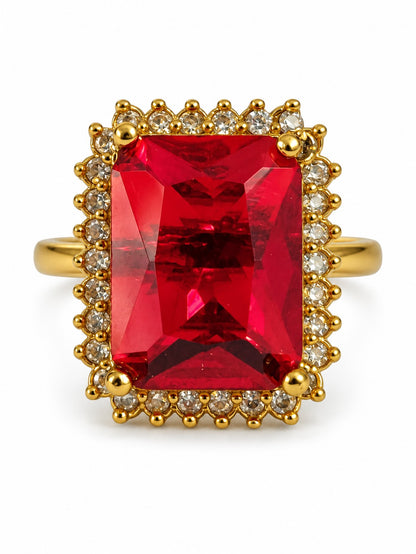 South Indian Gold Plated Red AD Finger Ring for Women