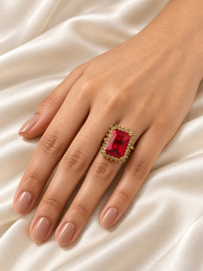 South Indian Gold Plated Red AD Finger Ring for Women