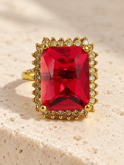 South Indian Gold Plated Red AD Finger Ring for Women