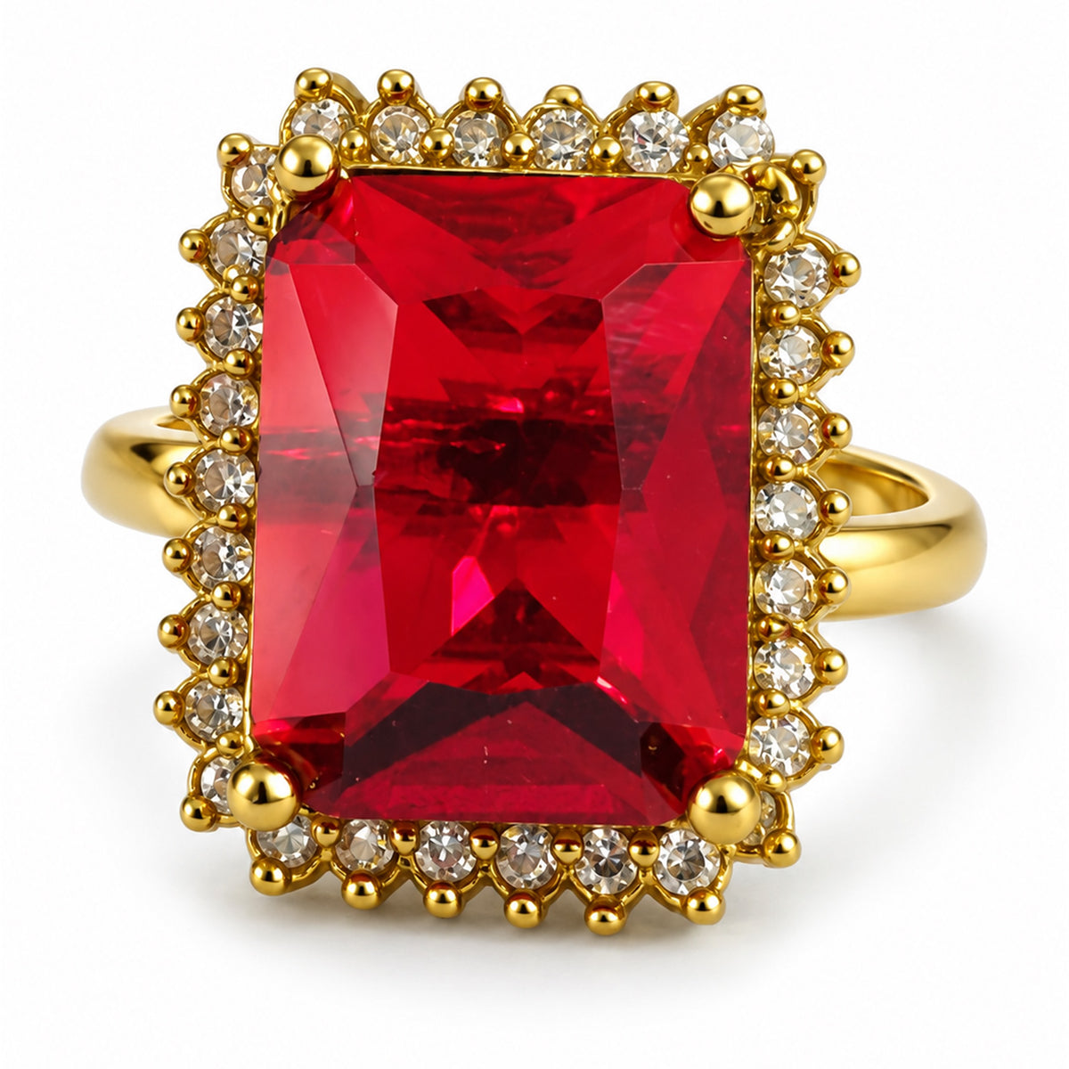 South Indian Gold Plated Red AD Finger Ring for Women