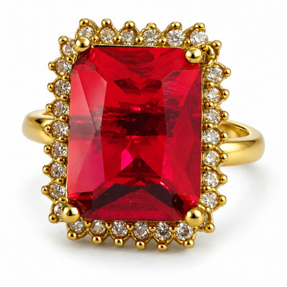 South Indian Gold Plated Red AD Finger Ring for Women