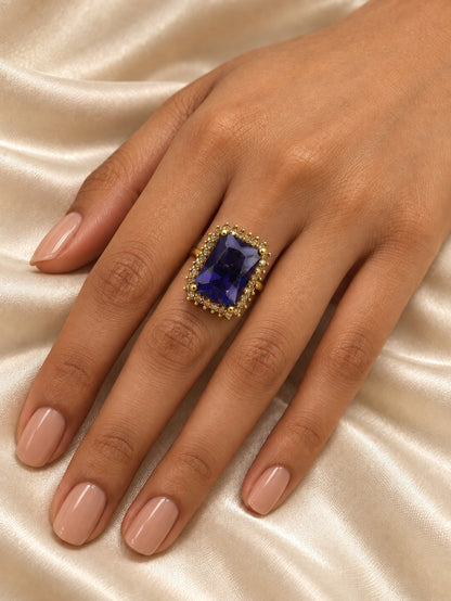 South Indian Gold Plated Purple AD Finger Ring for Women