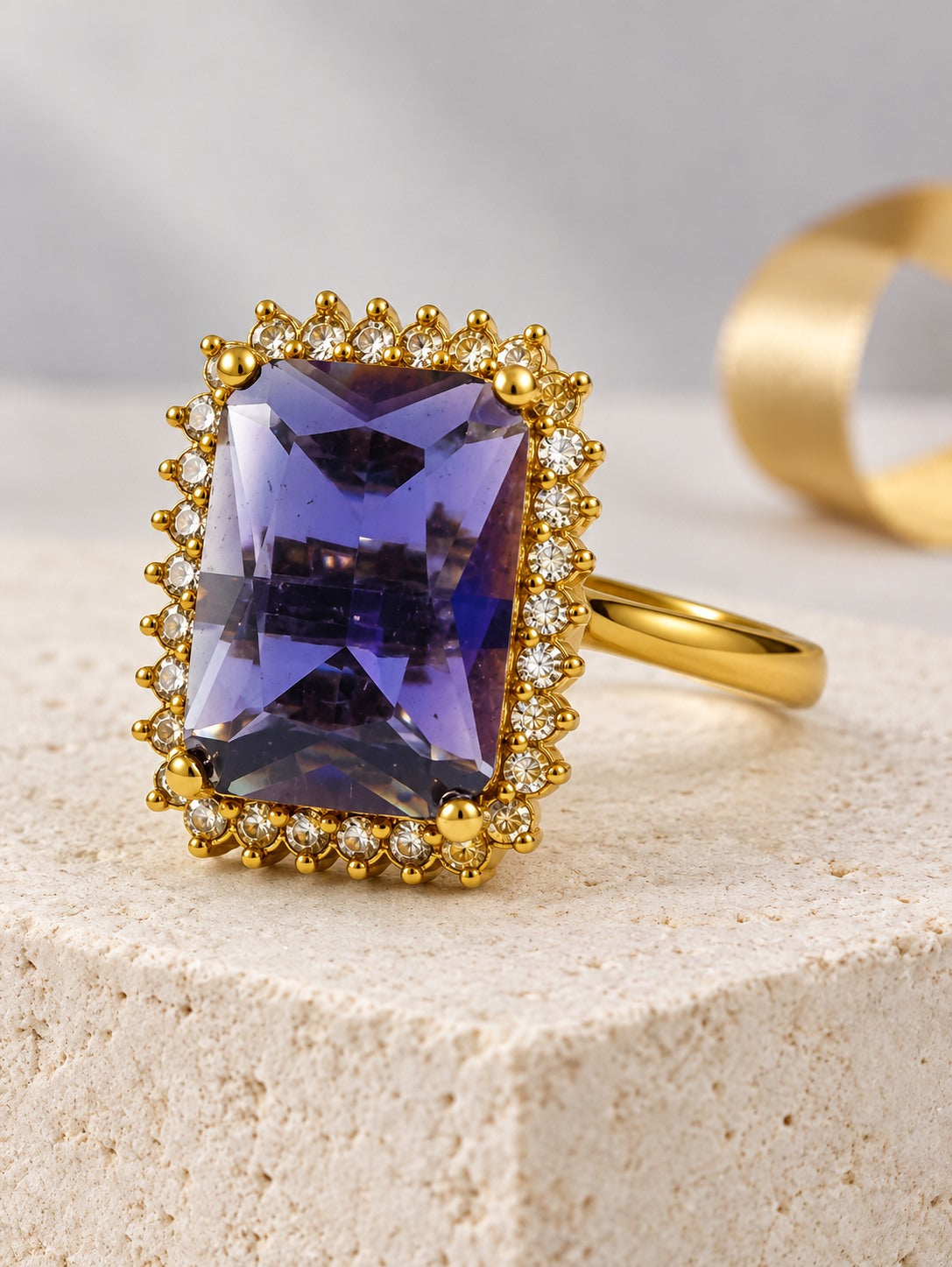 South Indian Gold Plated Purple AD Finger Ring for Women
