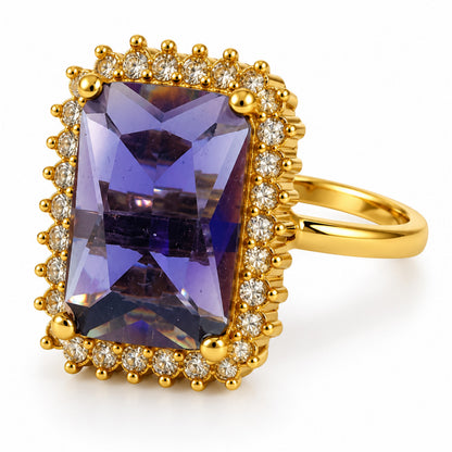 South Indian Gold Plated Purple AD Finger Ring for Women