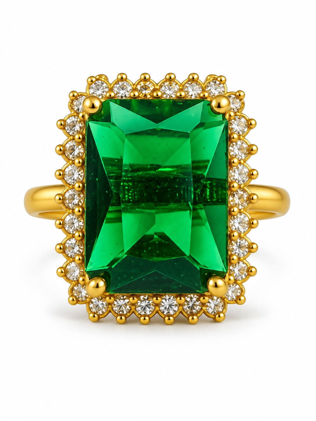 South Indian Gold Plated Green AD Finger Ring for Women