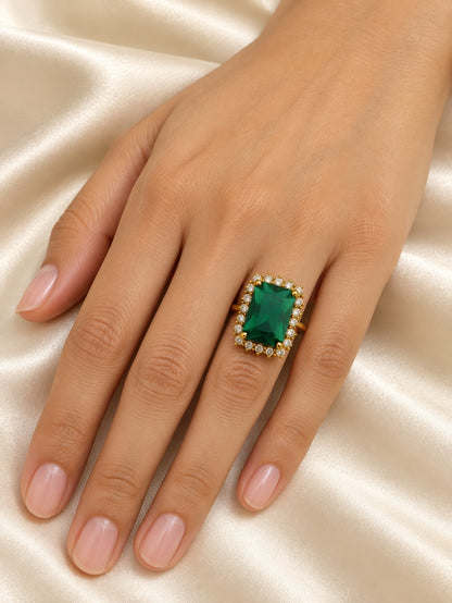 South Indian Gold Plated Green AD Finger Ring for Women