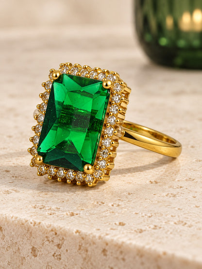 South Indian Gold Plated Green AD Finger Ring for Women