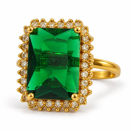 South Indian Gold Plated Green AD Finger Ring for Women