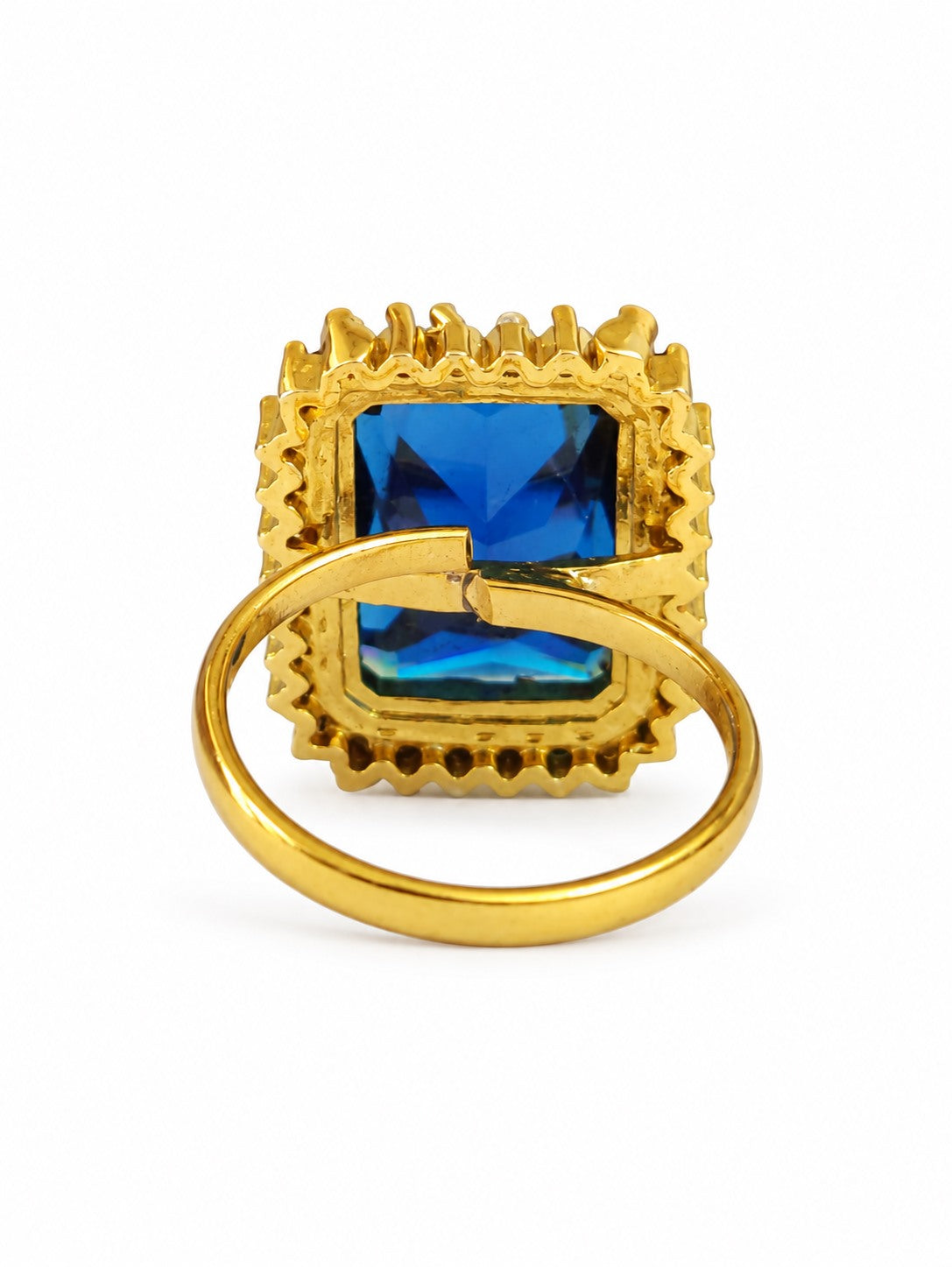 South Indian Gold Plated Blue AD Finger Ring for Women