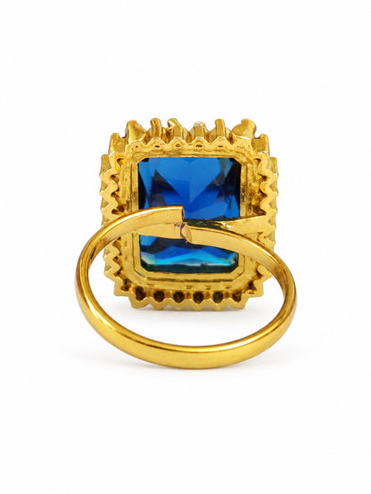 South Indian Gold Plated Blue AD Finger Ring for Women