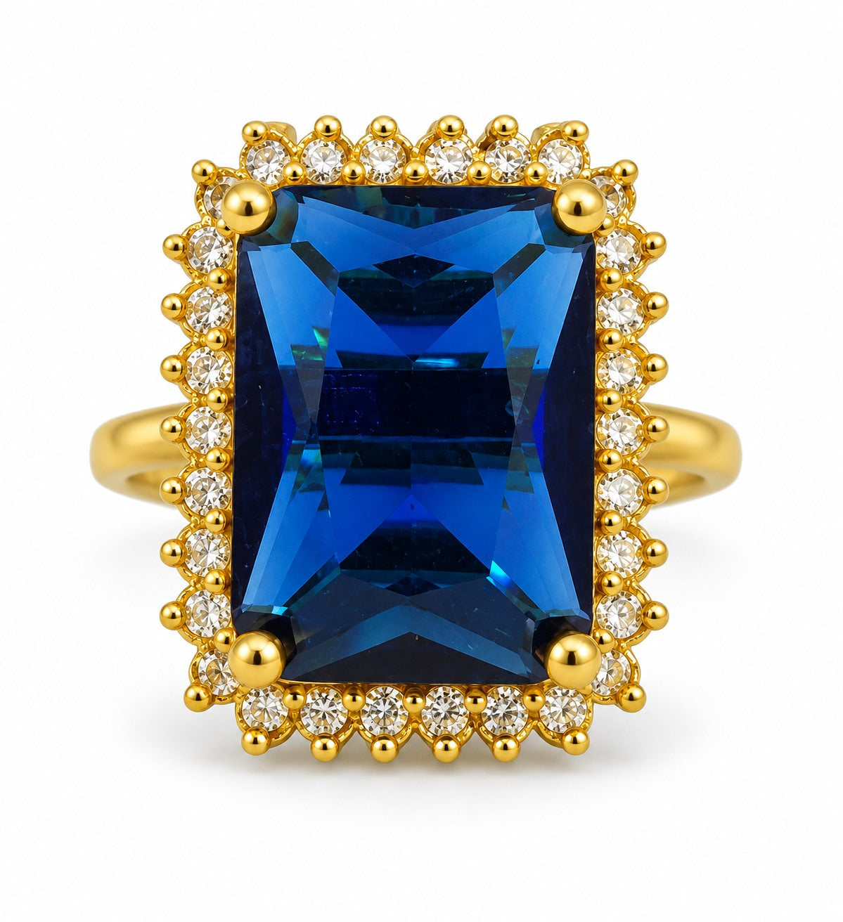 South Indian Gold Plated Blue AD Finger Ring for Women