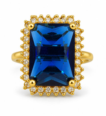 South Indian Gold Plated Blue AD Finger Ring for Women