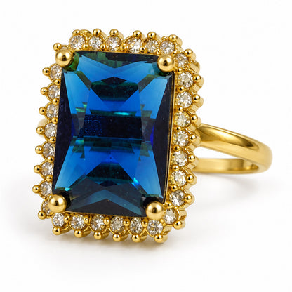 South Indian Gold Plated Blue AD Finger Ring for Women